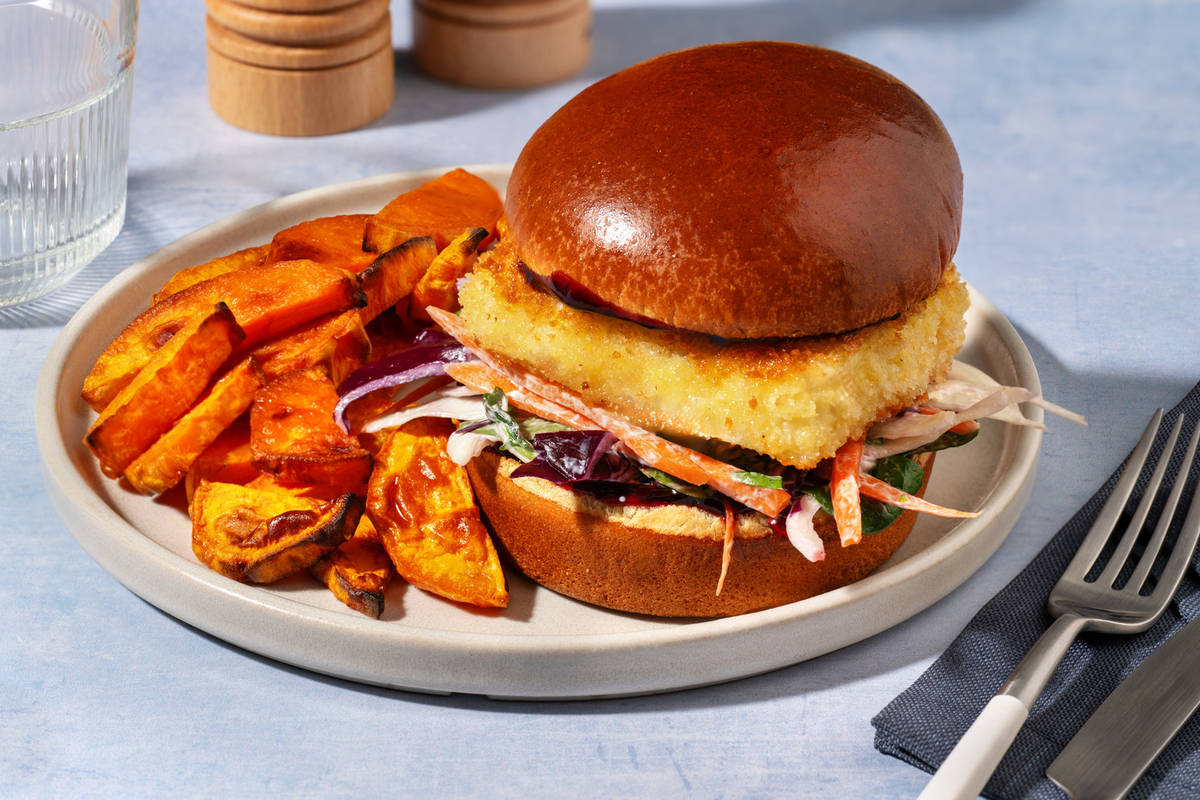 Double Crumbed Halloumi Burger & BBQ-Cherry Sauce