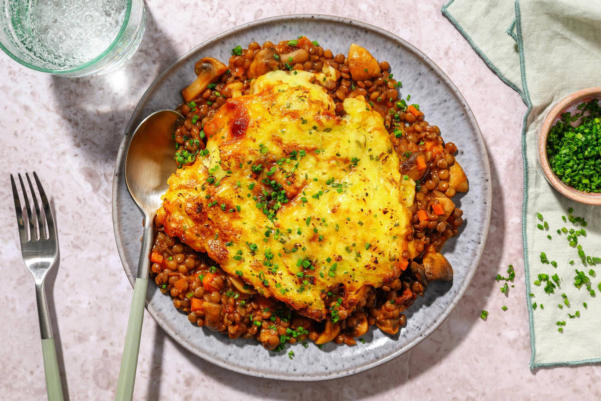 Lentil-Veggie Pie with Plant-Based Cheese