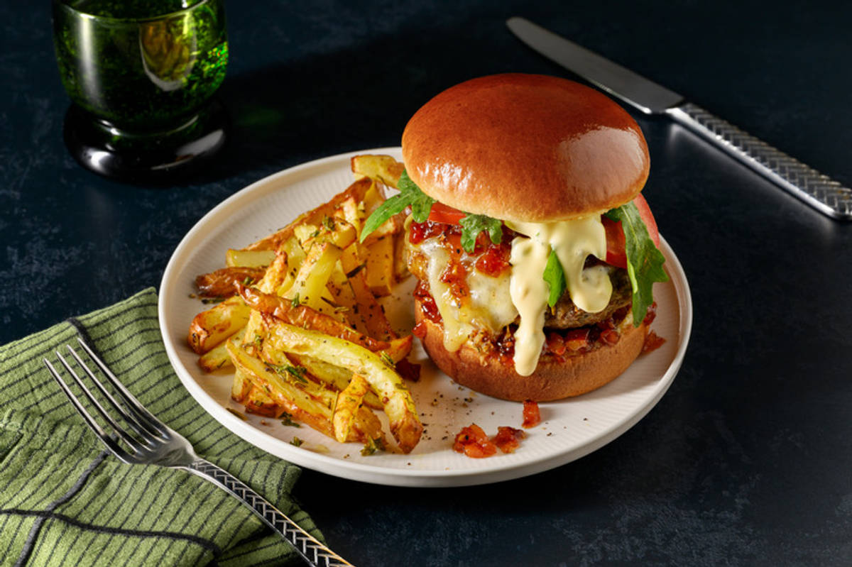 Loaded Cheesy Beef & Bacon Jam Burger
