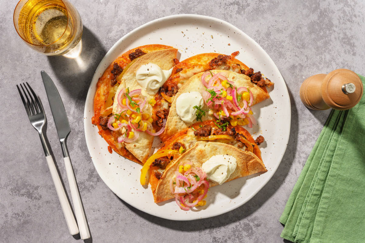 Cheesy Beef & Veggie Quesadillas