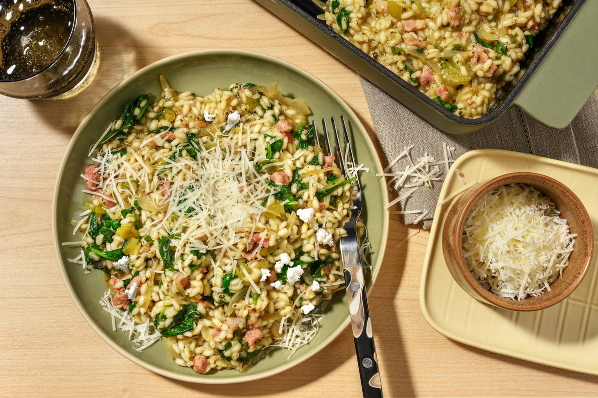 Basil Pesto & Goat Cheese Chicken Risotto