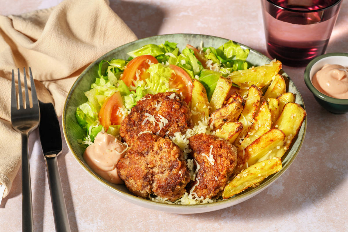 Cheesy Burger & Halloumi Bowl