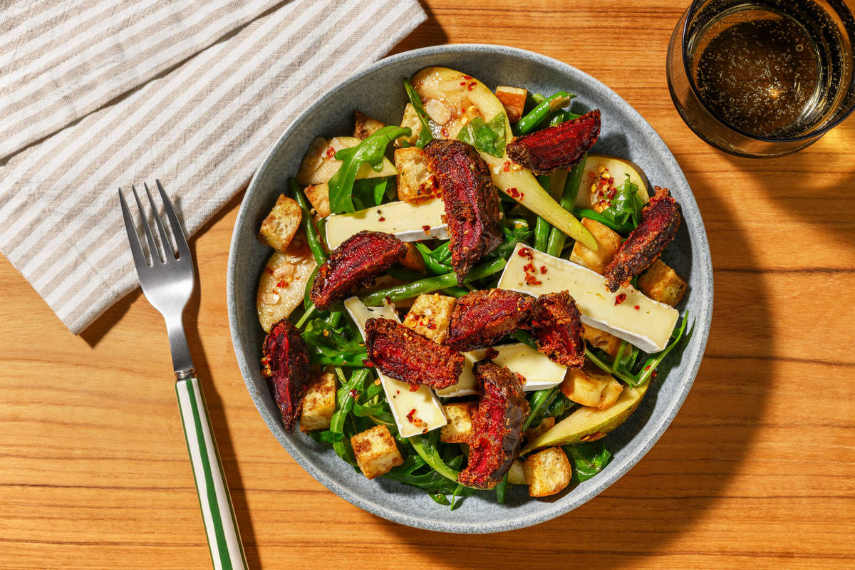 Warm Beetroot, Bacon & Brie Crouton Salad