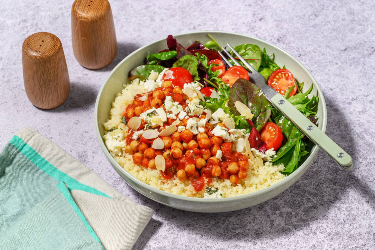 Quick Herby Tomato Chickpeas & Goat Cheese