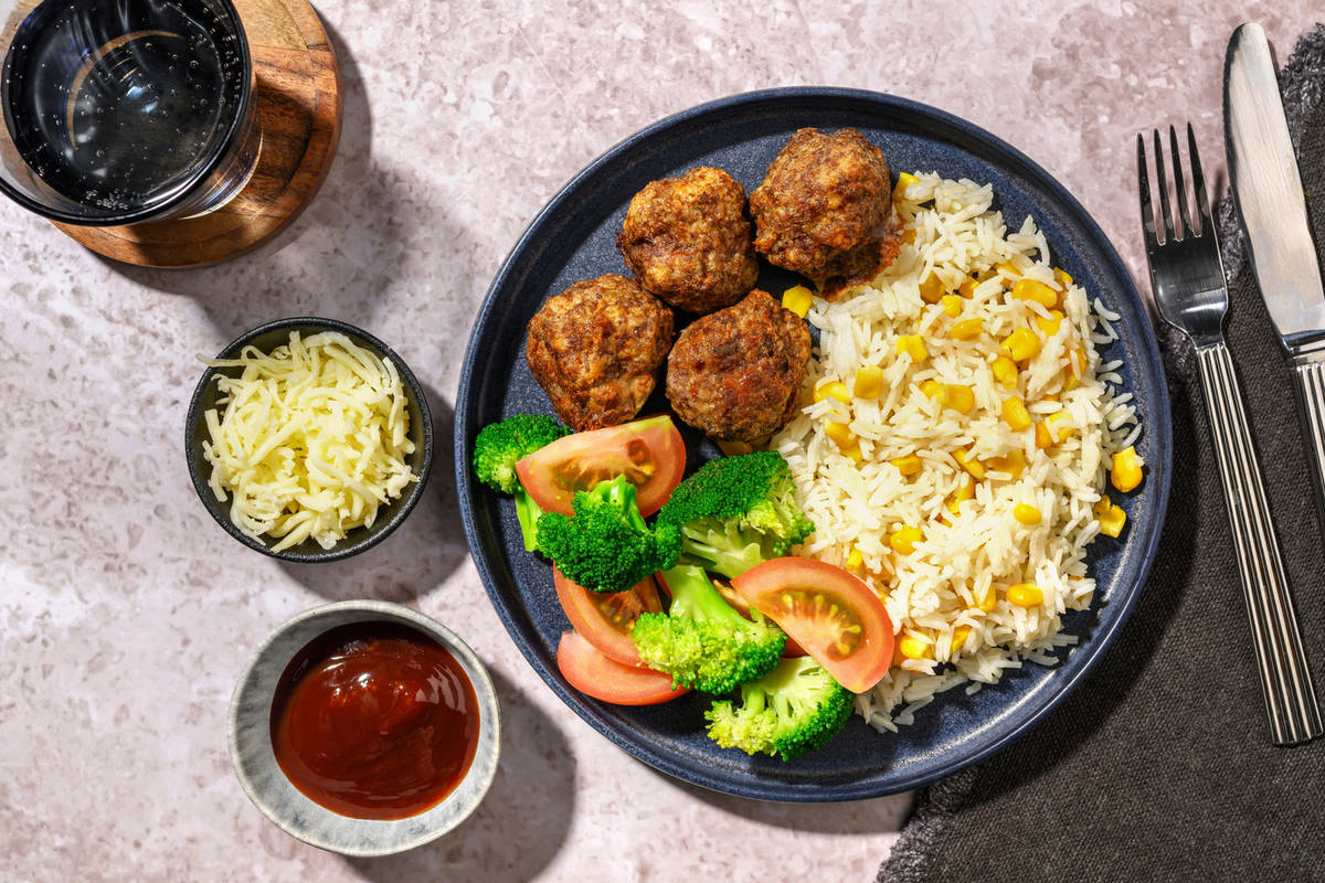 Mexican Double Beef Meatballs & Speckled Rice