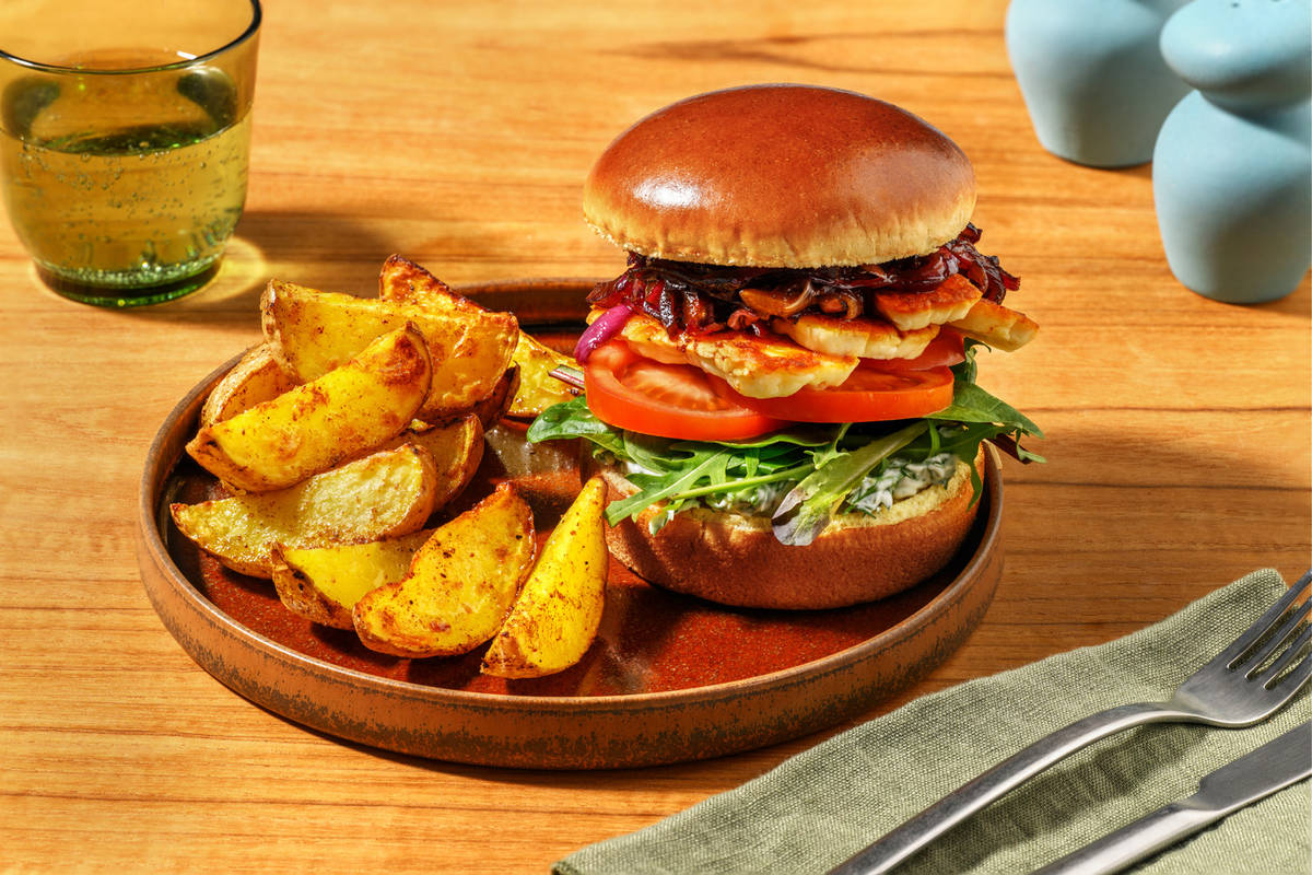 Rustic Halloumi & Caramelised Onion Burger