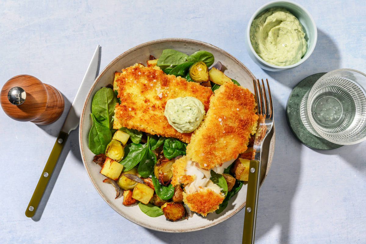 Crumbed Halloumi & Veggie Toss