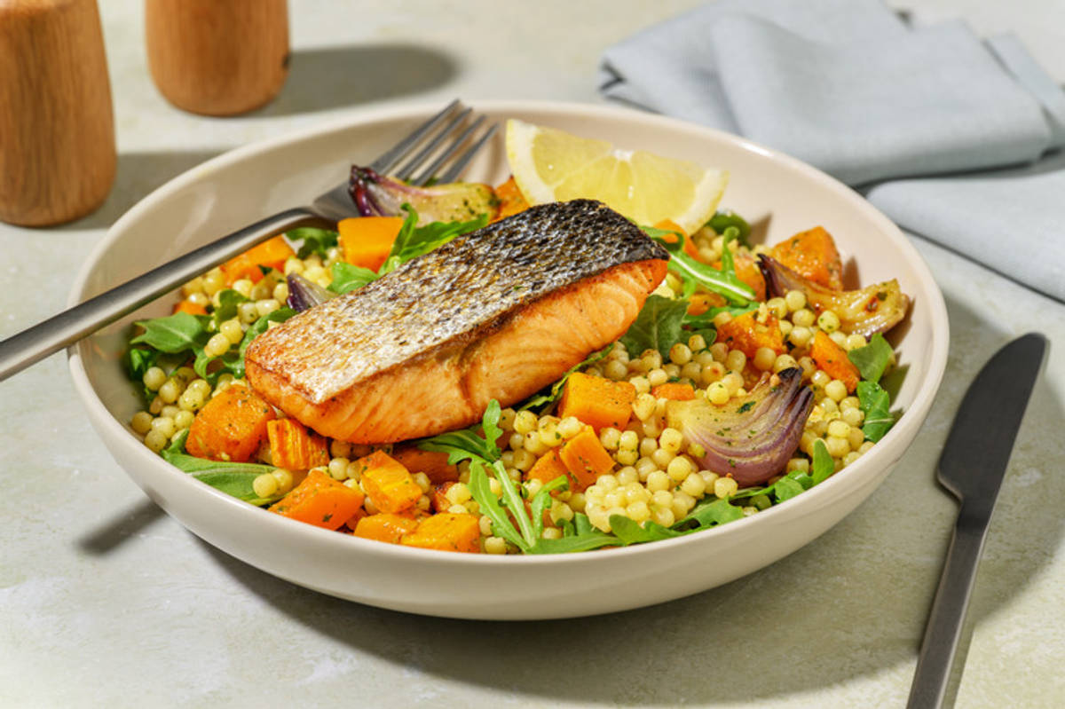 Baked Paprika Salmon & Pearl Couscous