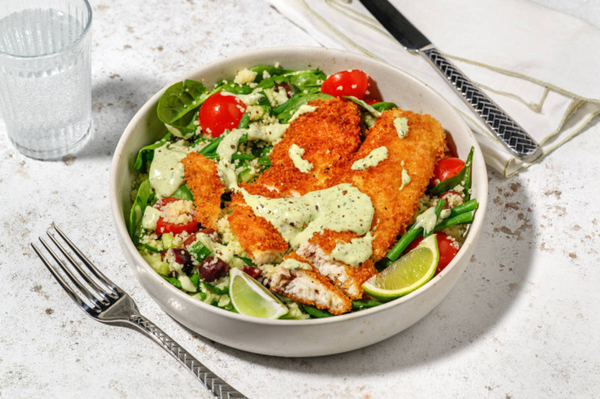 Shortcut Crumbed Fish & Couscous Salad