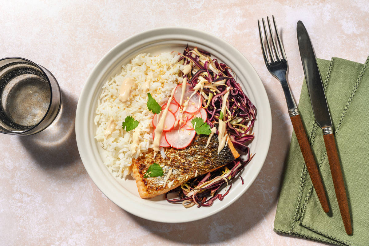 Crispy Sweet-Soy Salmon & Rice Bowl