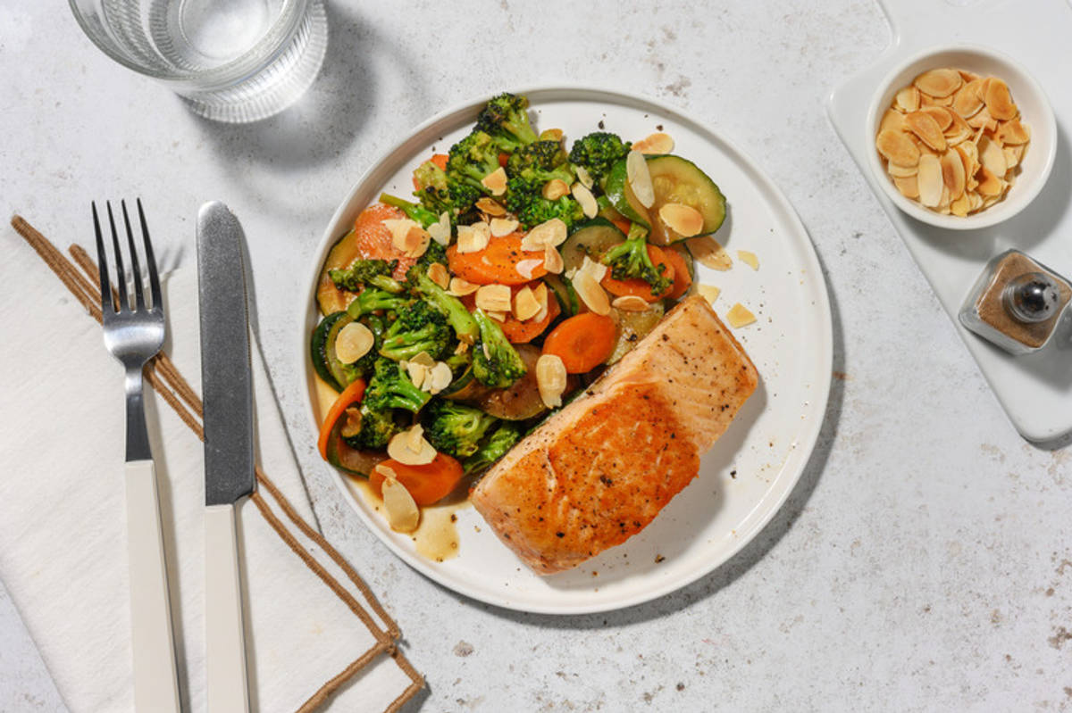 Seared Salmon & Mustardy Blistered Veggies