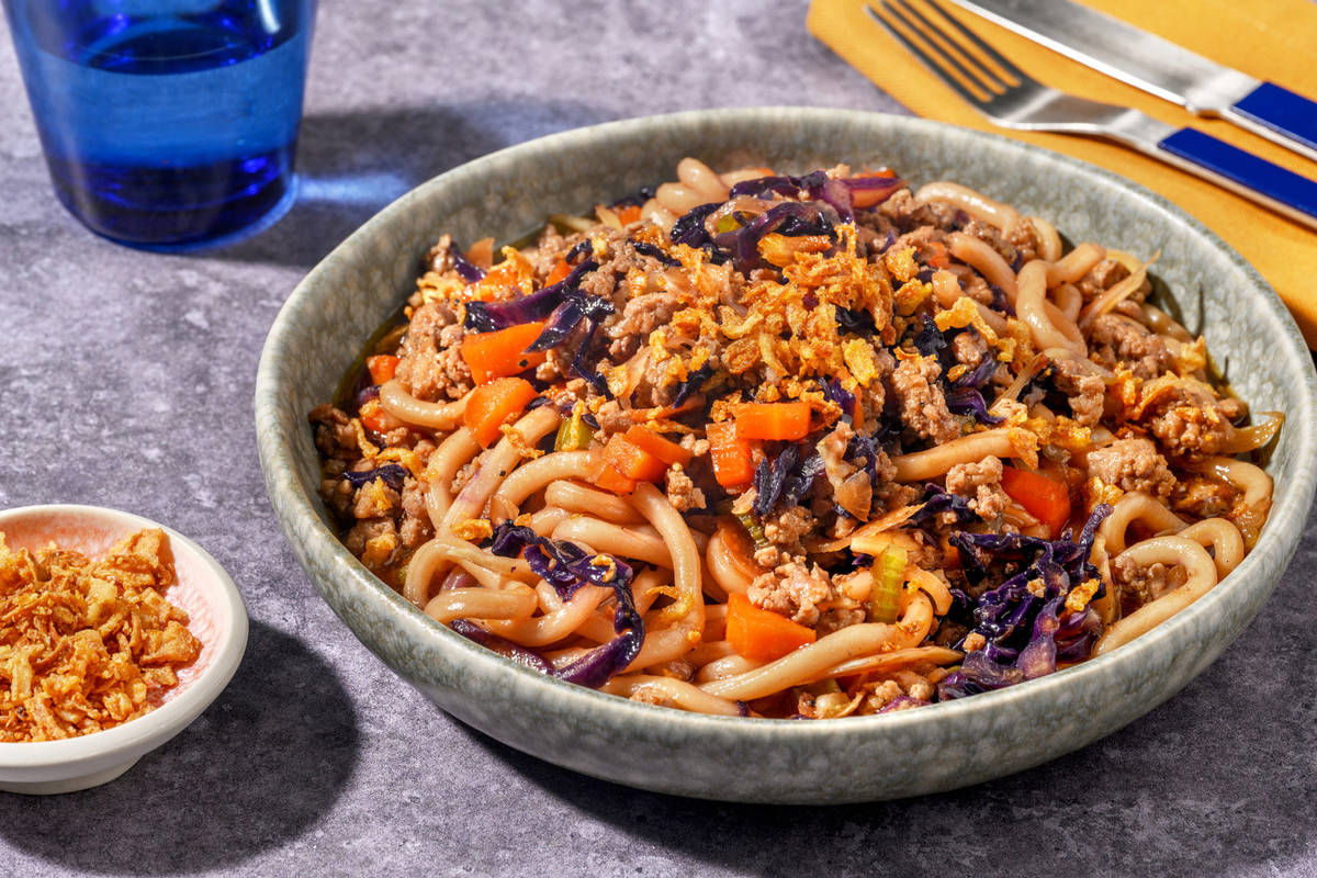 Sticky Pork & Veggie Udon Stir-Fry