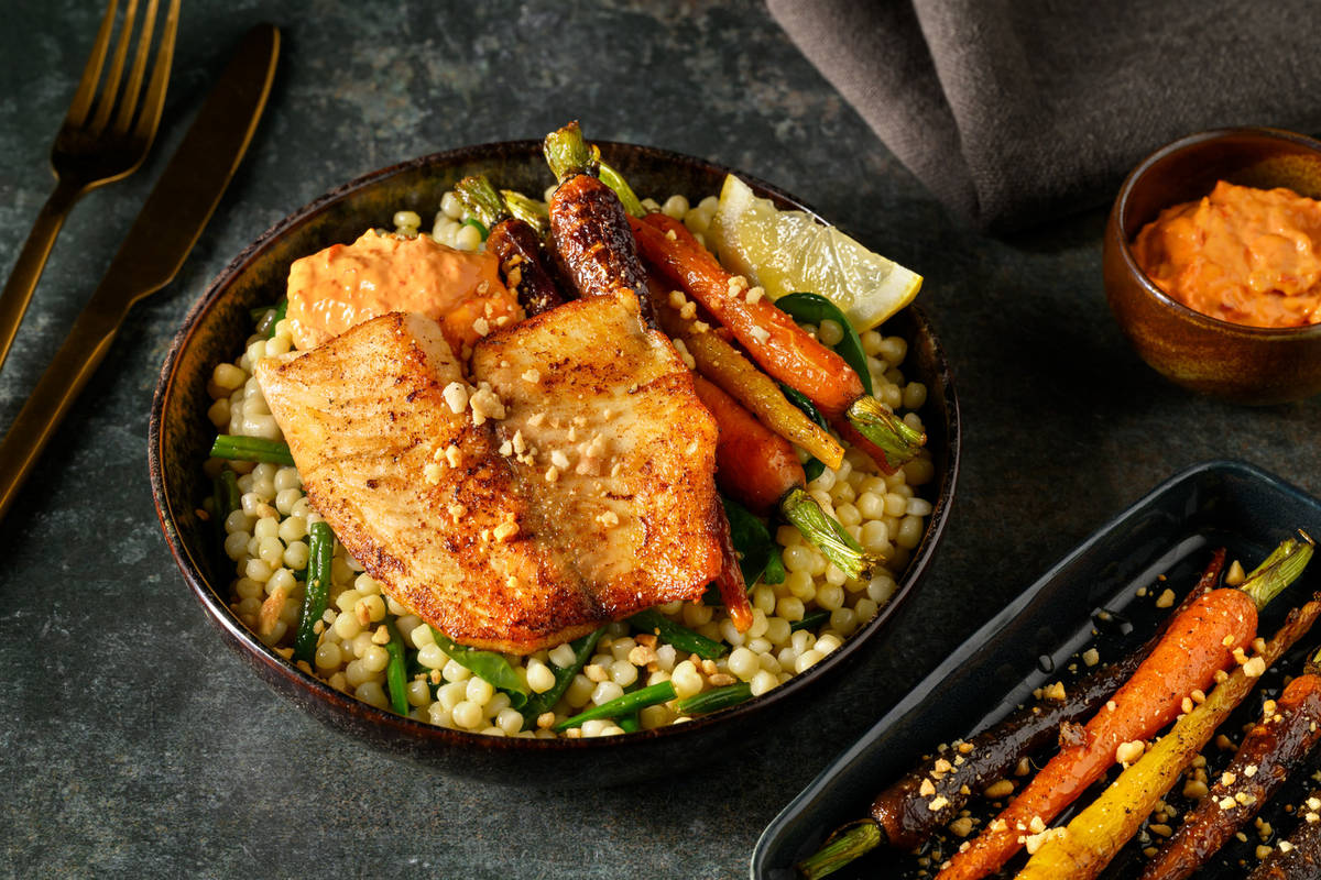Spiced White Fish & Veggie Israeli Couscous