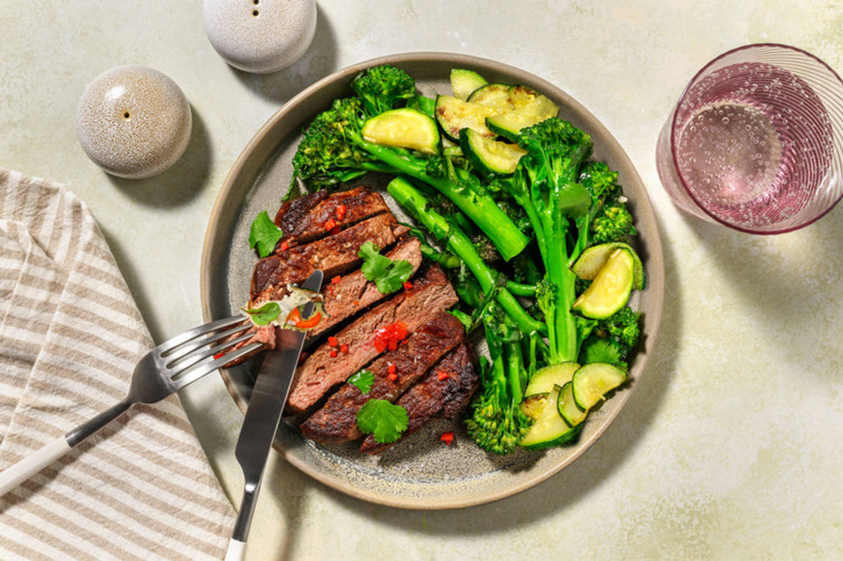 Honey-Soy Beef Steak & Green Veggies