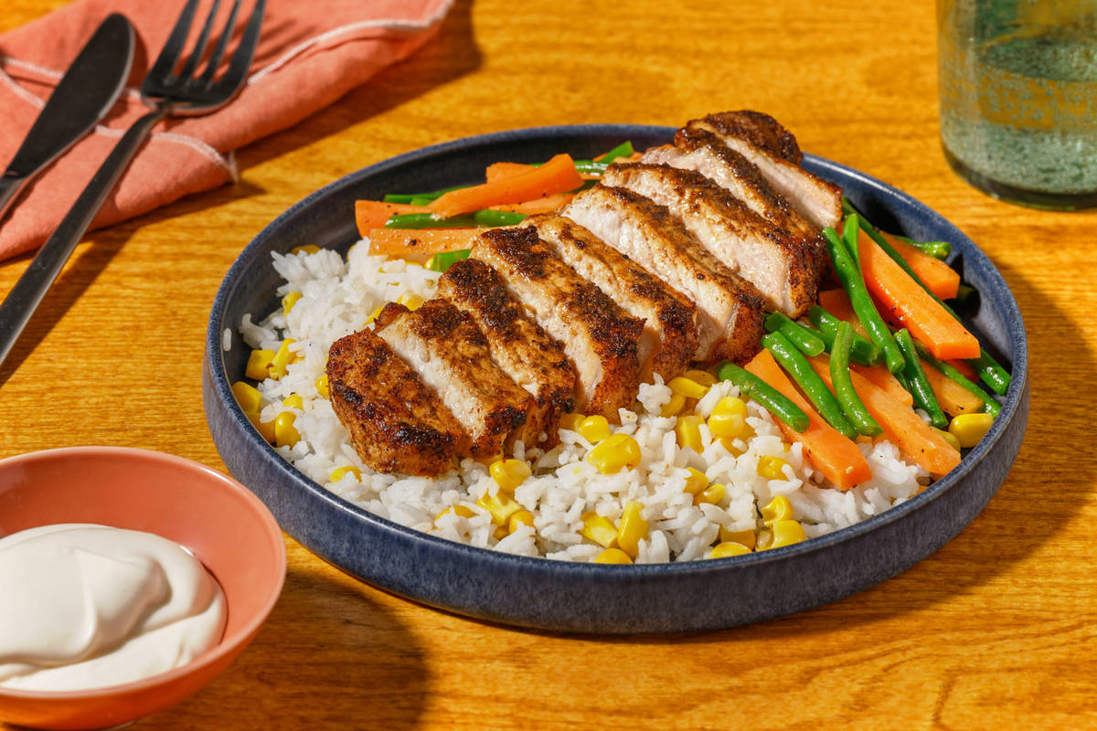 Caribbean Pork Steaks & Corn Rice