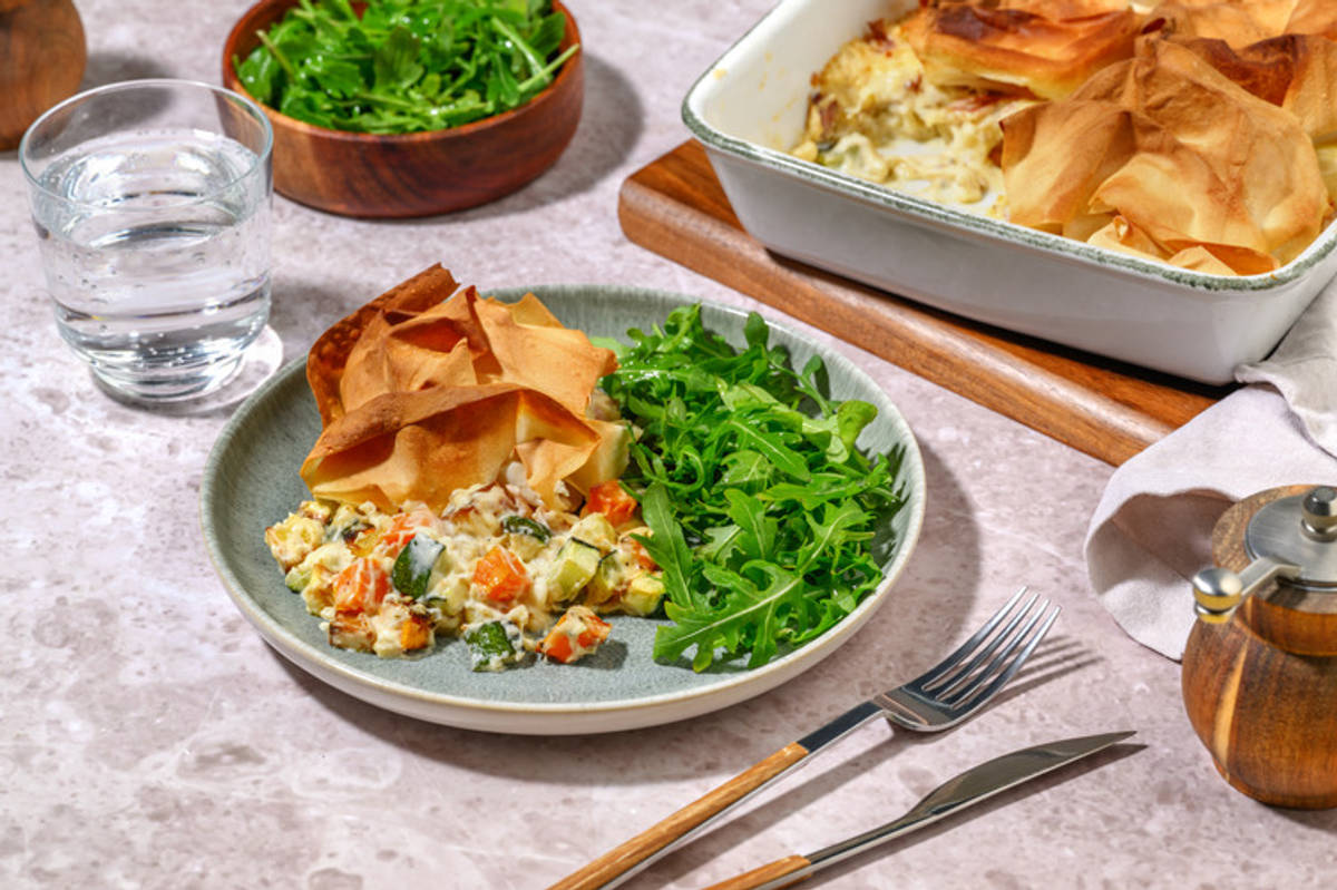 Cheat's Creamy Bacon & Veggie Filo Pie