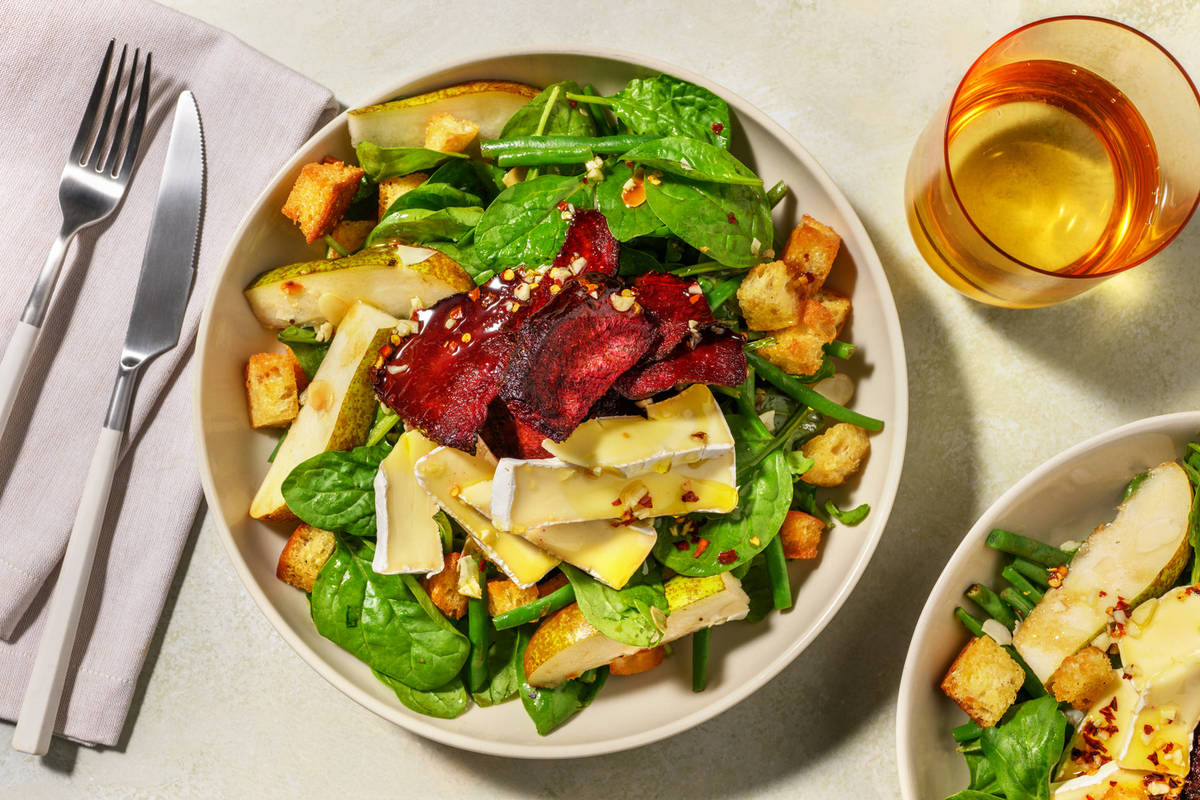 Warm Beetroot, Double Brie & Crouton Salad