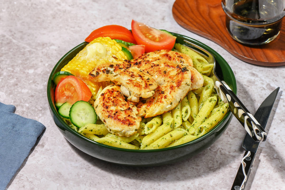 [Rainbow Plate] Herby Chicken Tendies & Pesto Pasta