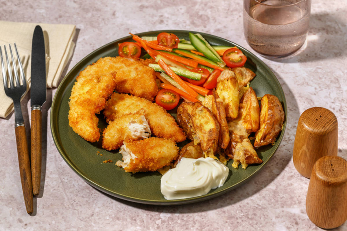 Crumbed Chicken Tendies & Golden Wedges