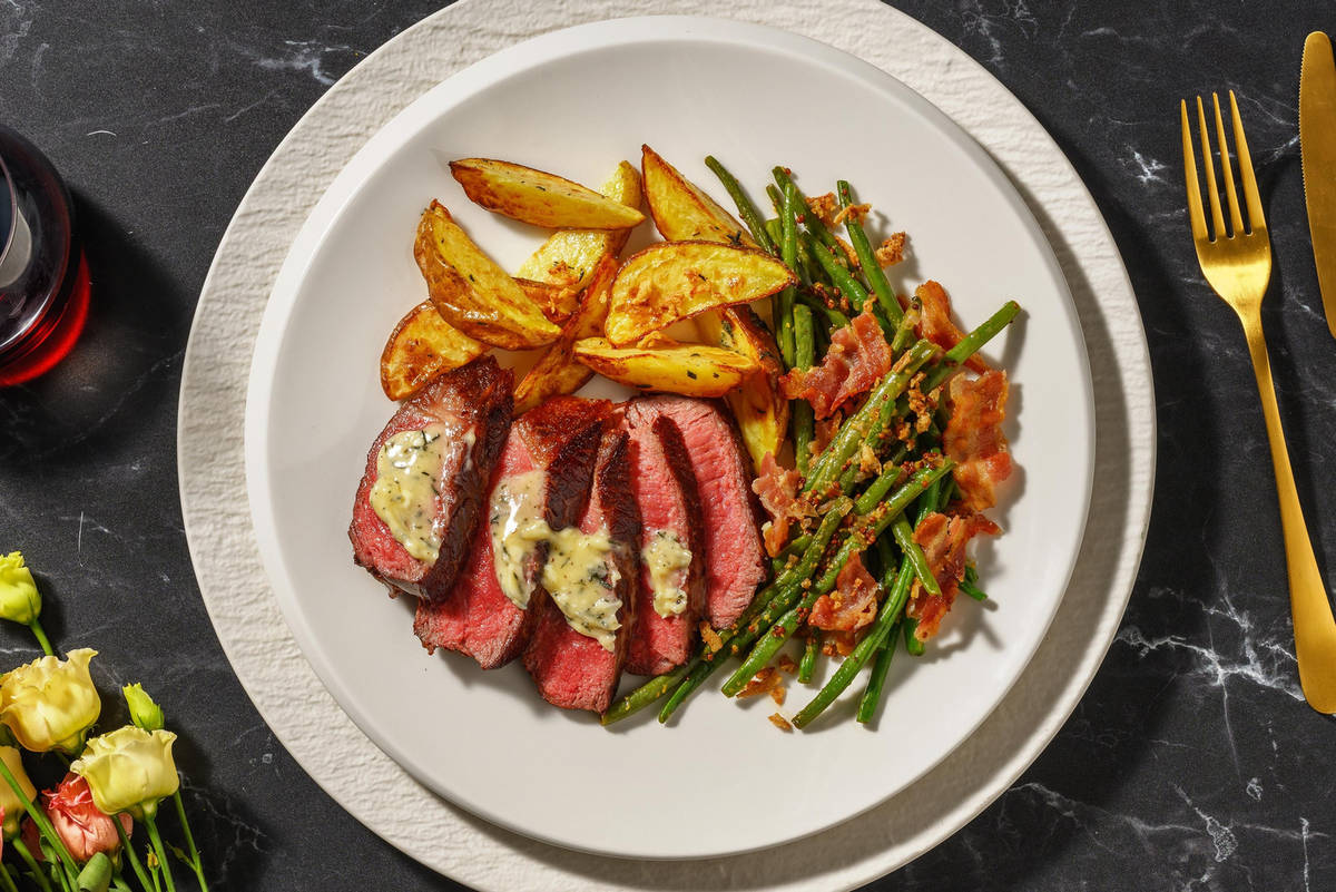 Seared Double Striploin Steak with Thyme Butter