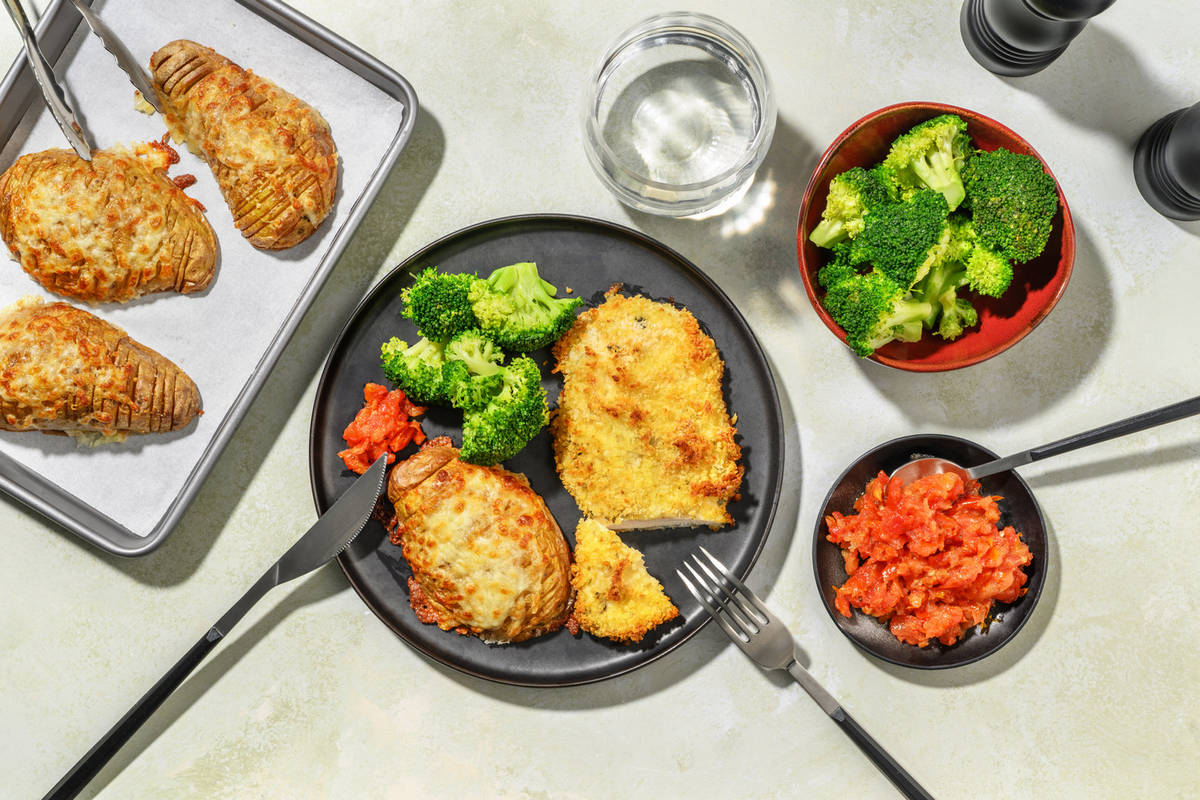 [FCP] Herby Crumbed Chicken & Cheesy Lava Potatoes