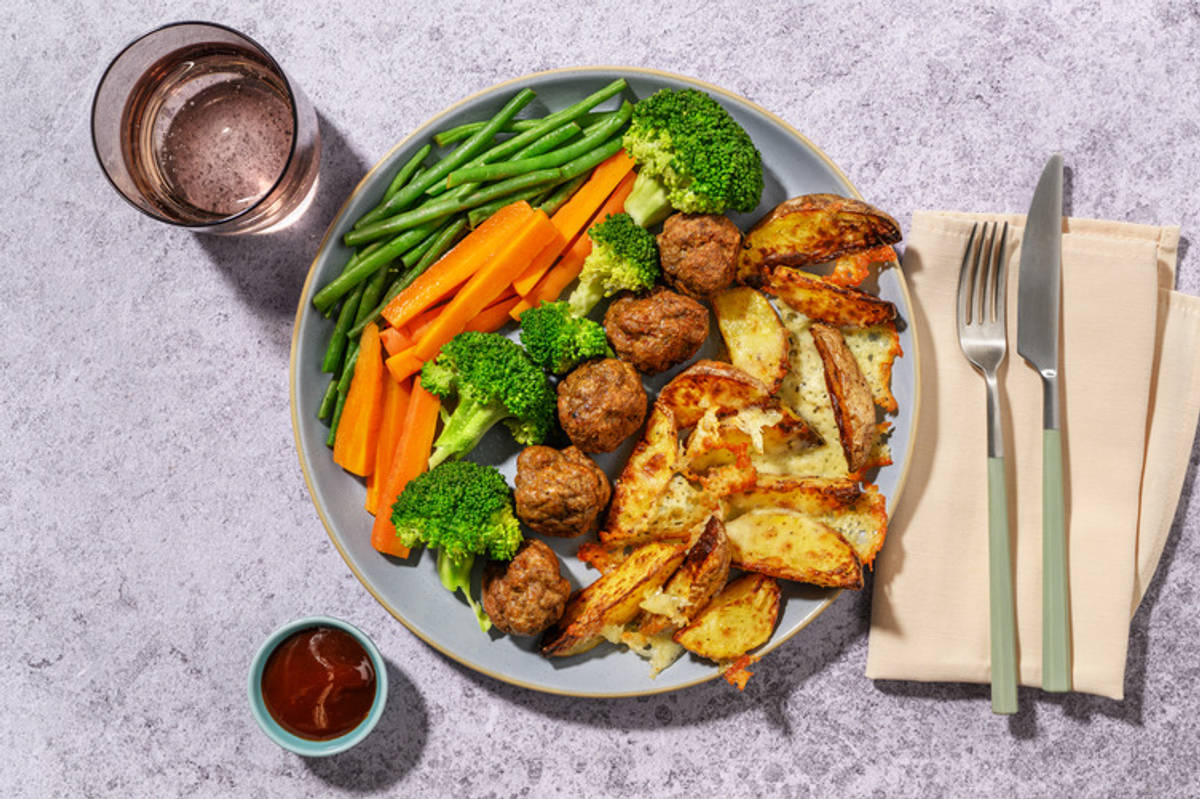 Mini Beef Meatballs & Cheesy Wedges 