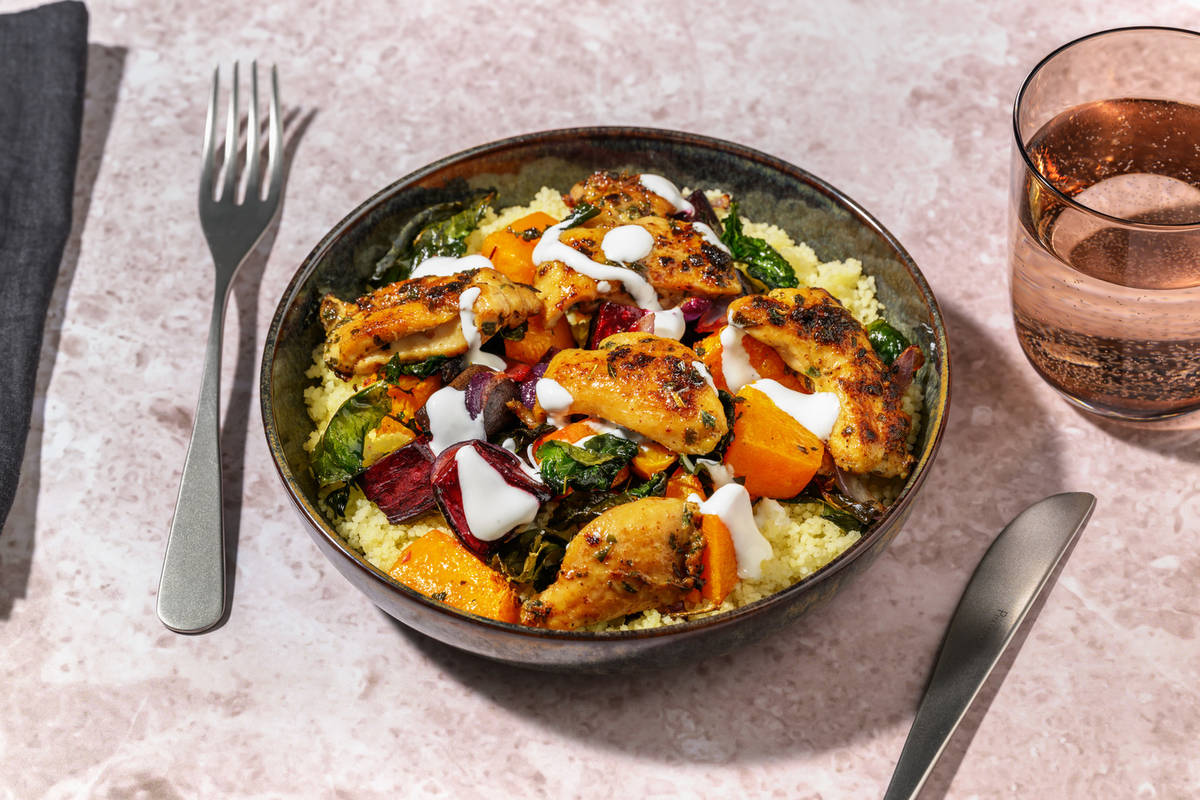 Double Garlic-Herb Chicken & Veggie Couscous