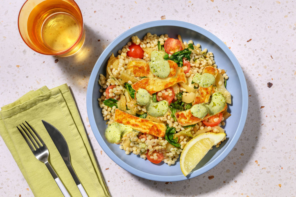Haloumi, Beef & Warming Fennel Pearl Couscous Salad