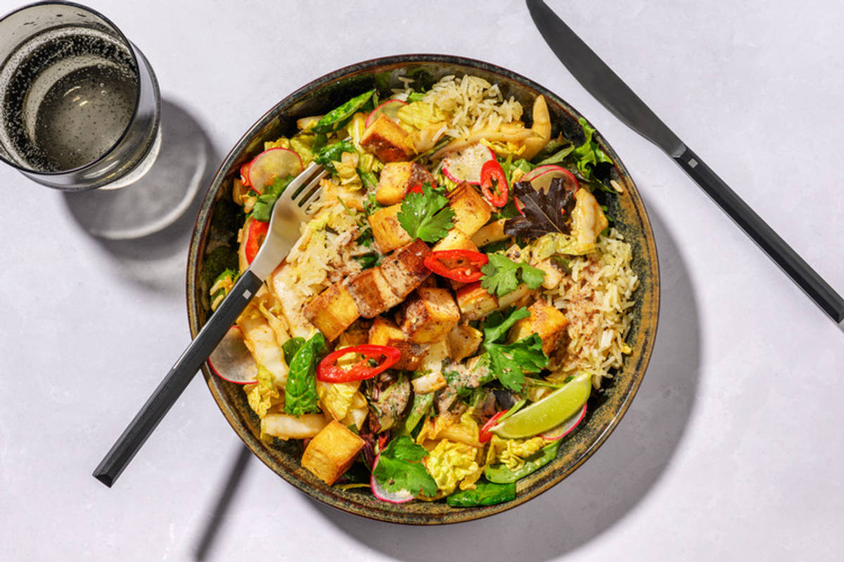 Tossed Tofu & Bambino Wombok Crispy Rice