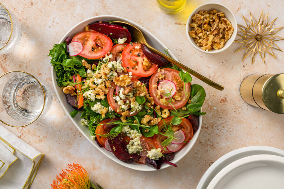 Colourful Heirloom Tomato & Goat Cheese Salad