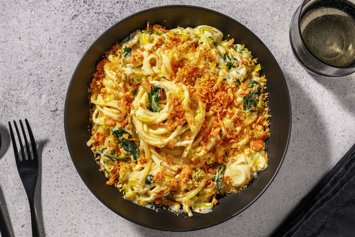 Linguine aux poireaux et au Boursin