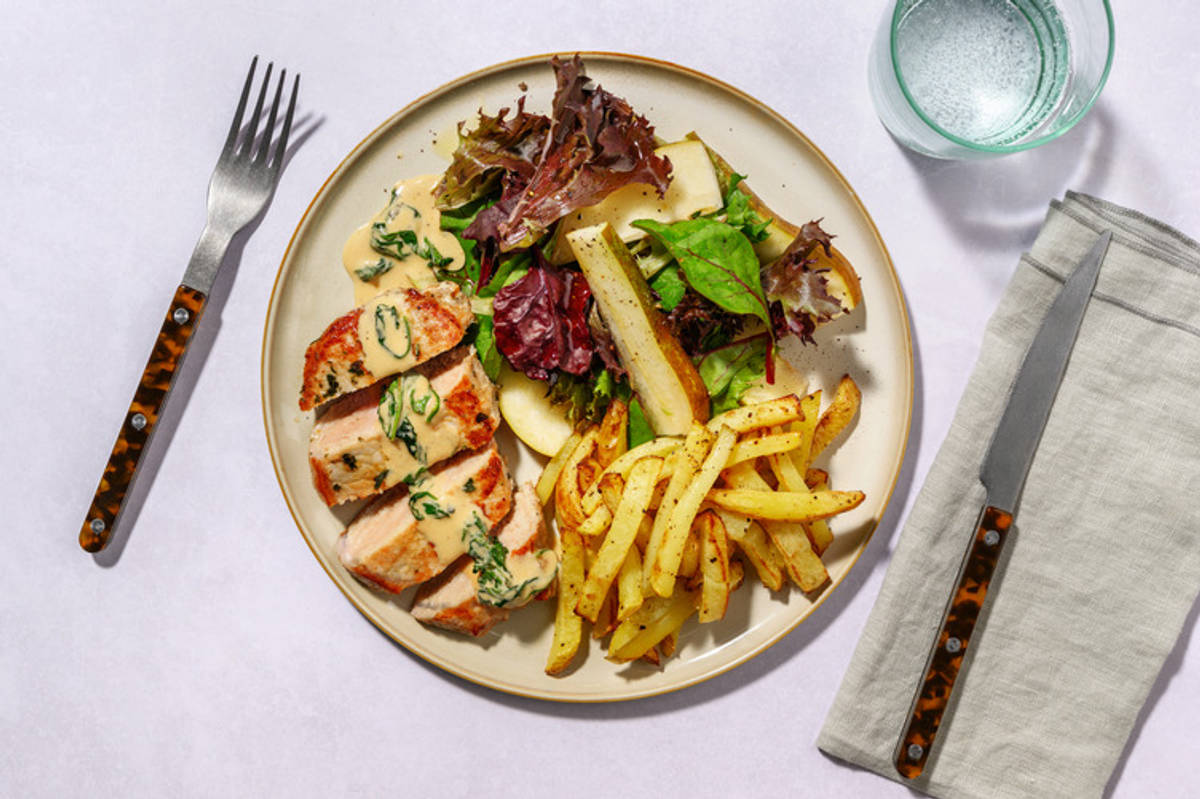 Garlicky Pork Steak & Creamy Spinach Sauce