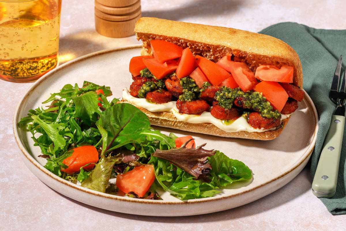 SuperQuick Choripán-Style Plant-Based Protein Shreds Sandwiches