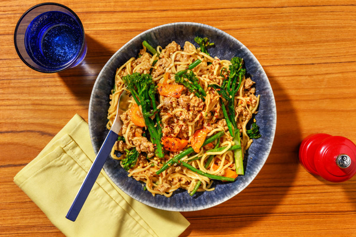 Peanut Pork Noodles & Stir-Fried Veggies