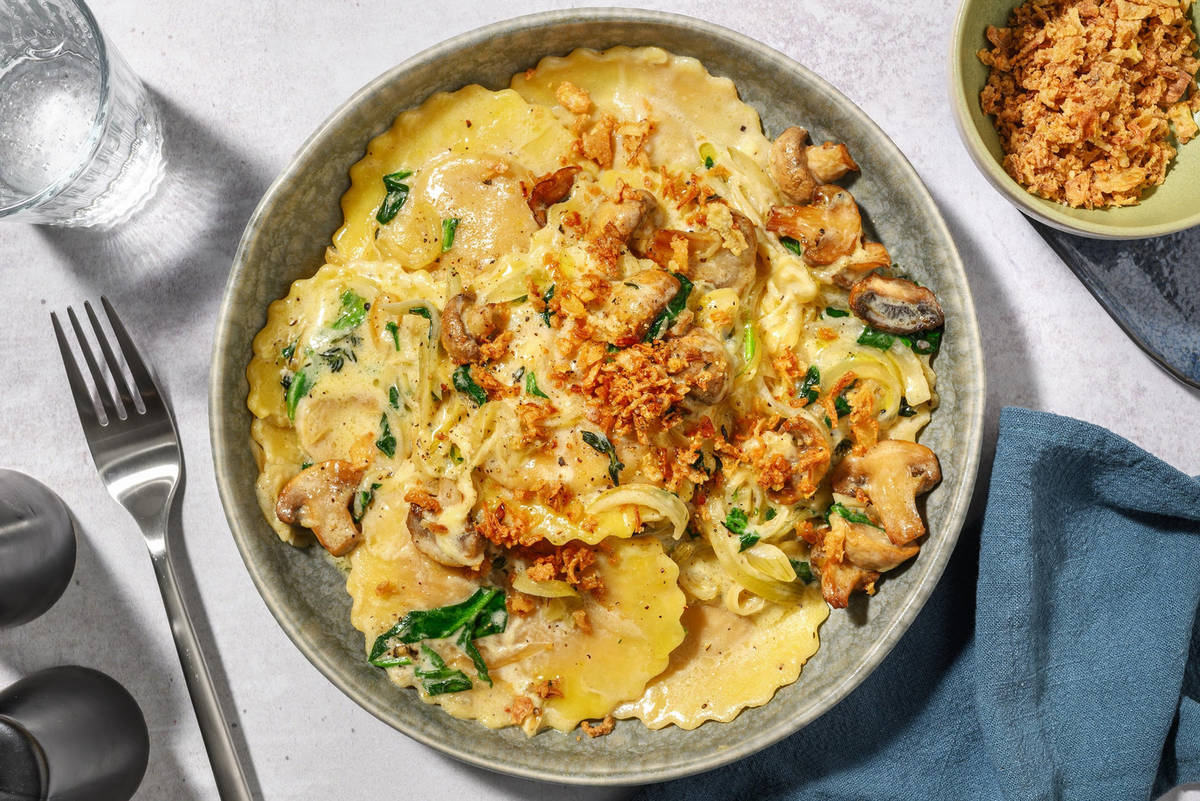 SuperQuick French Onion Soup-Inspired Halloumi and Squash Ravioli