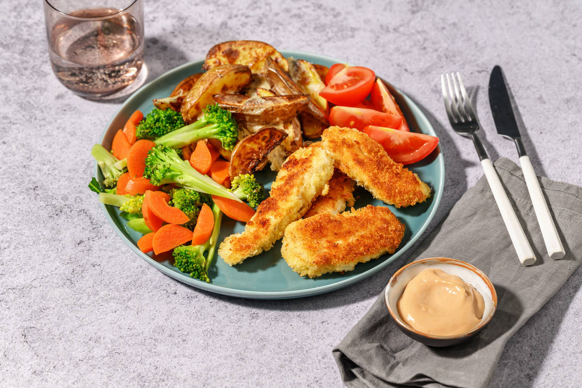 Double Crumbed Chicken Tendies & Golden Wedges