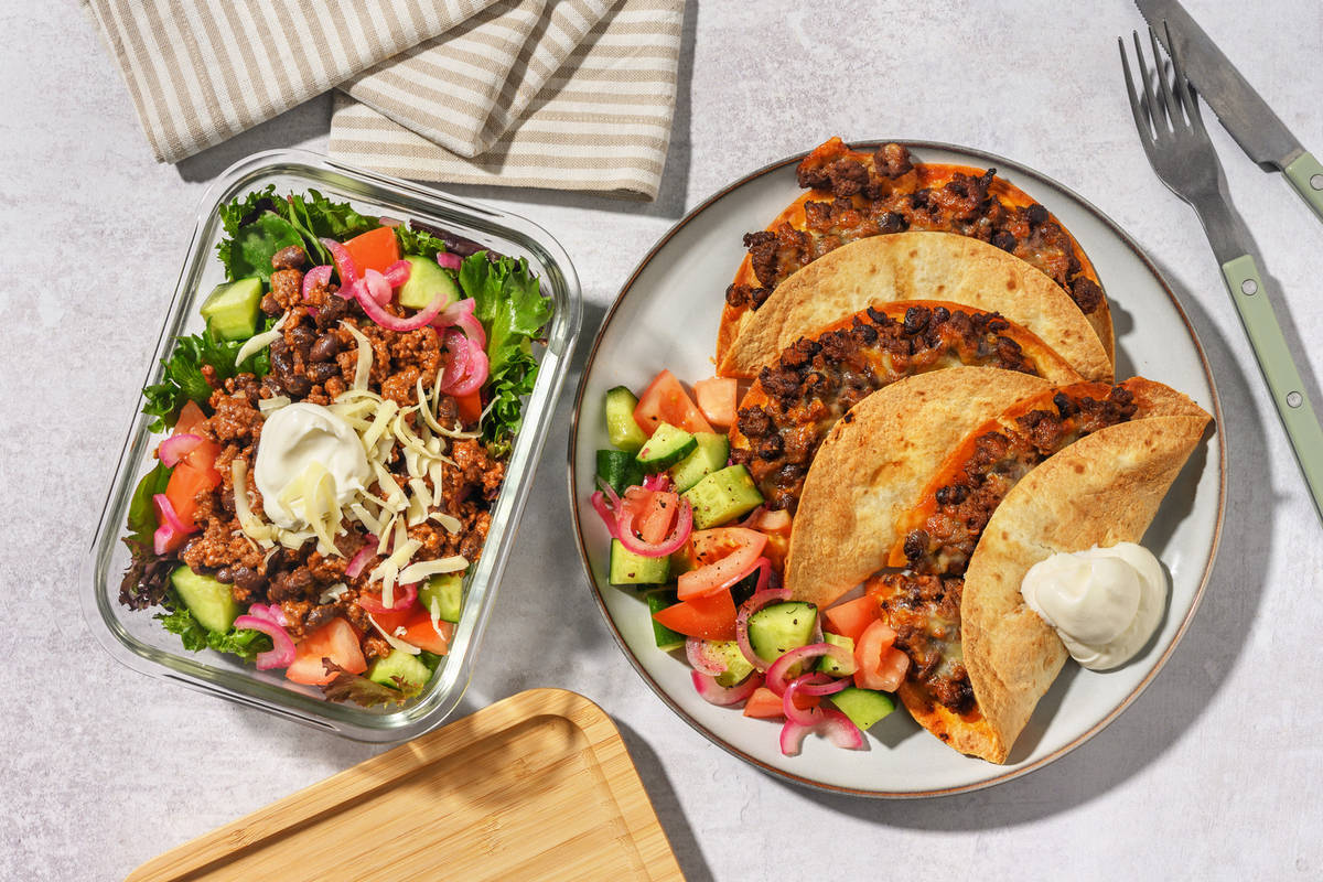 [2-in-1] Cheesy Beef & Bean Quesadillas for Dinner