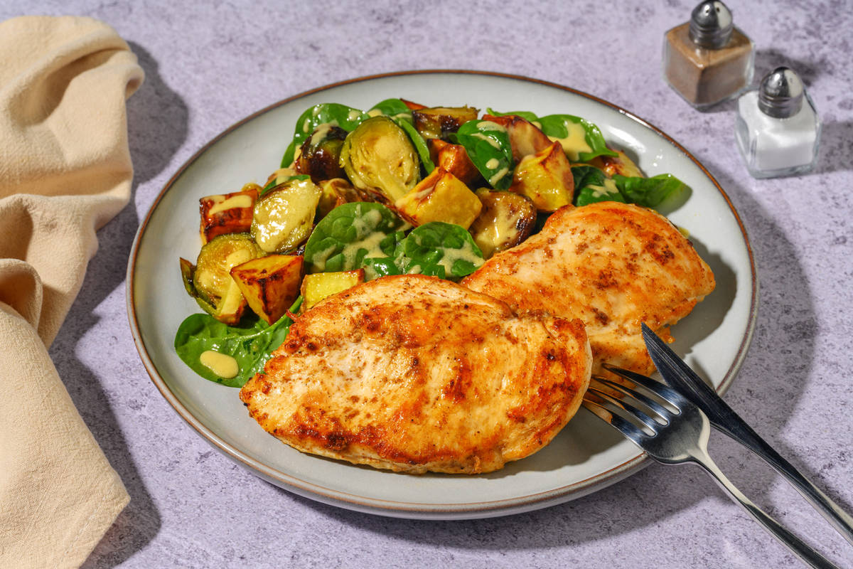 Spiced Haloumi & Brussels Sprouts Toss