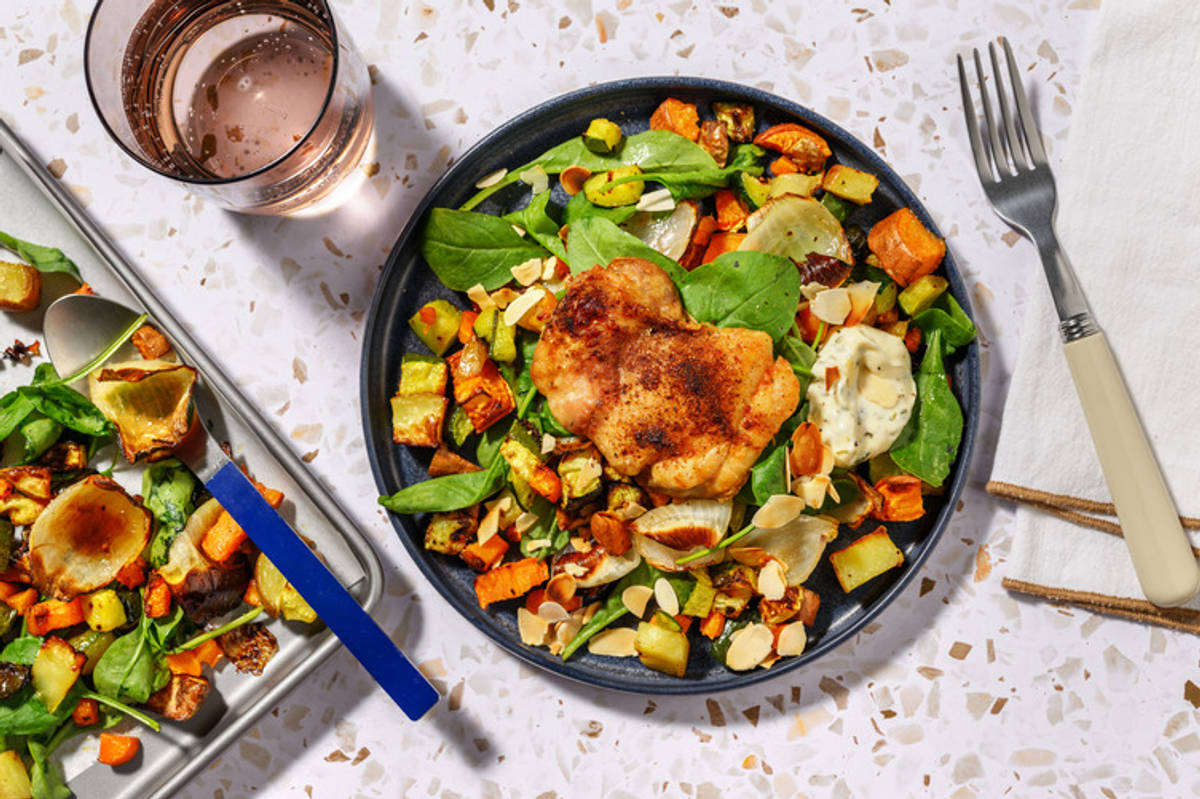 Quick Nan's Chicken, Haloumi & Veggie Traybake