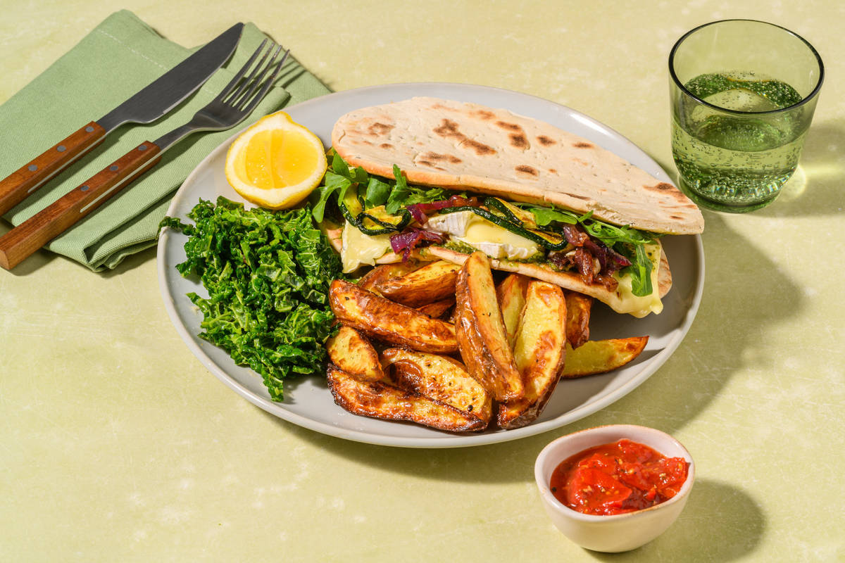 Grilled Brie & Zucchini Pesto Pita Pockets