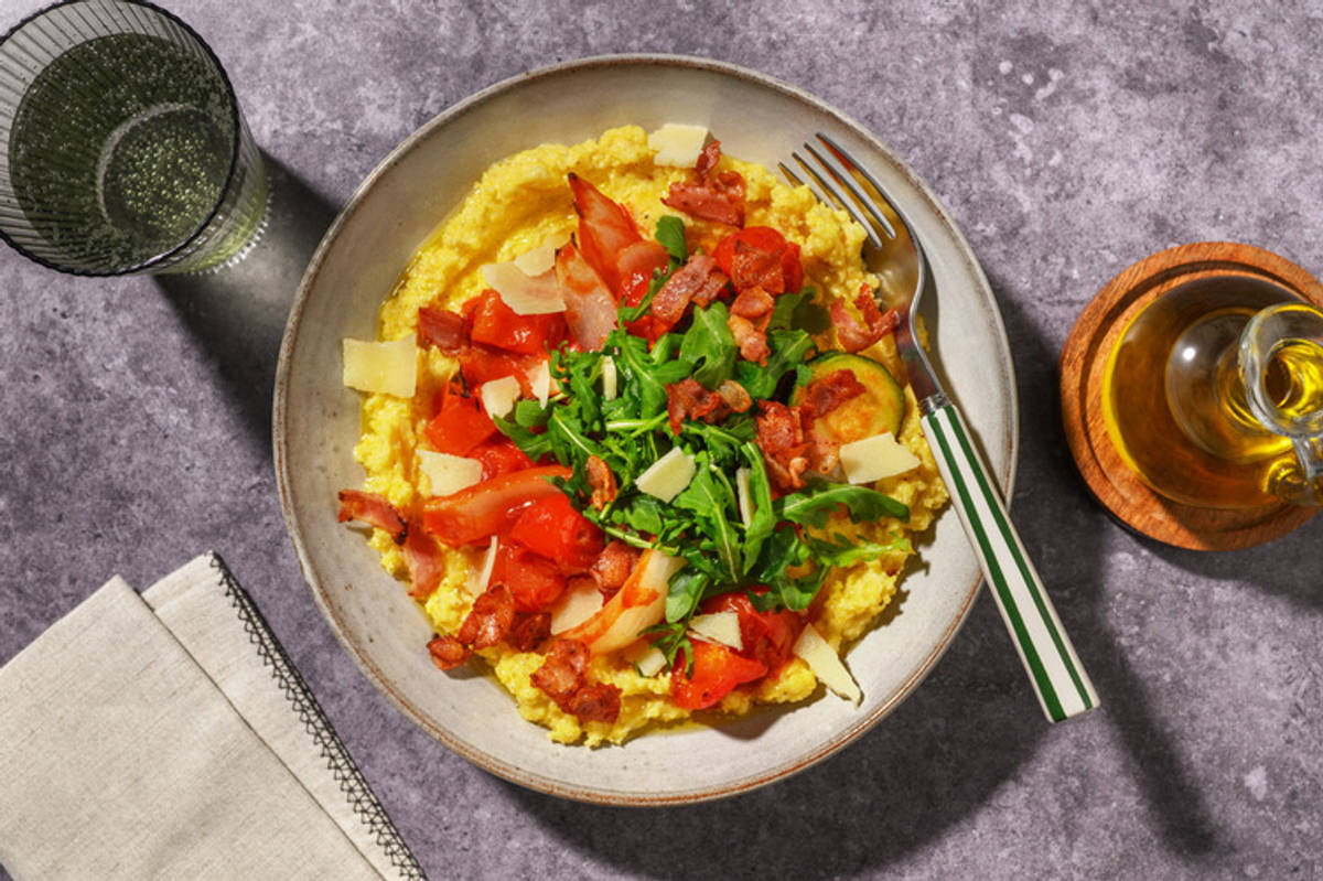 Double Bacon-Topped Italian Veg & Creamy Polenta