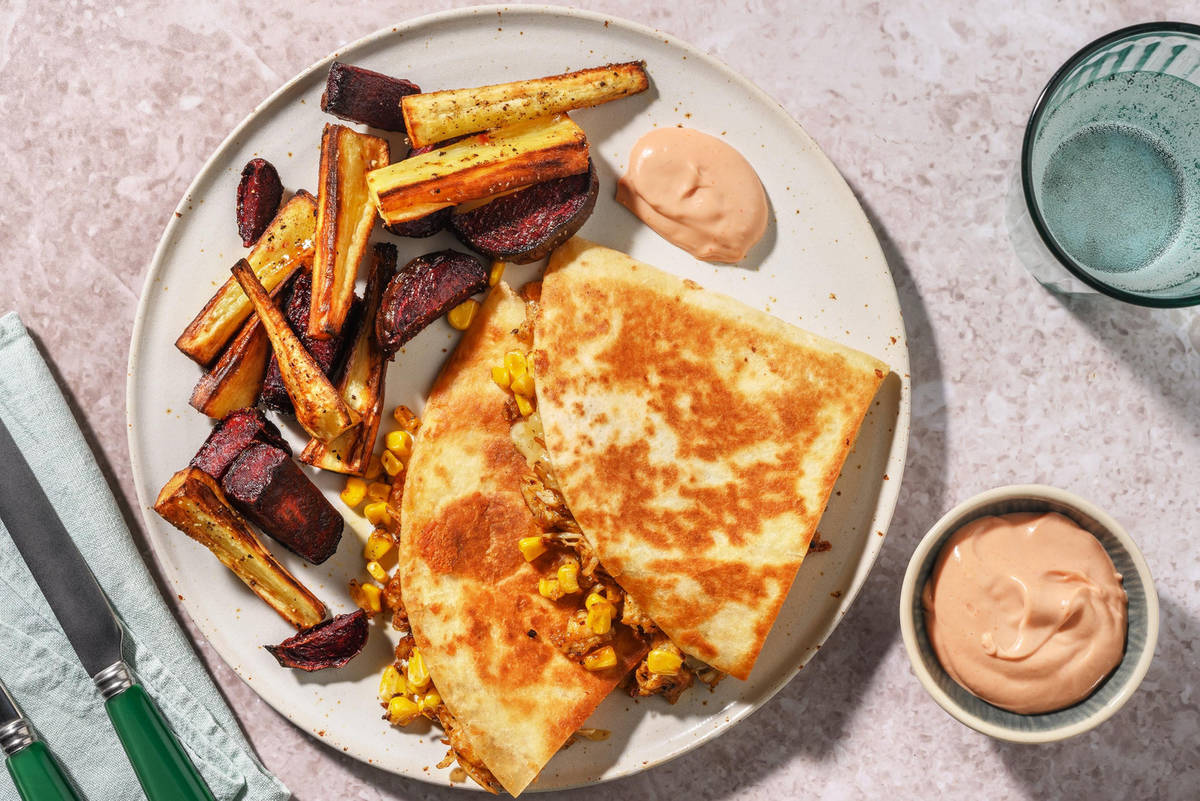 Quesadillas med kylling og cheddar