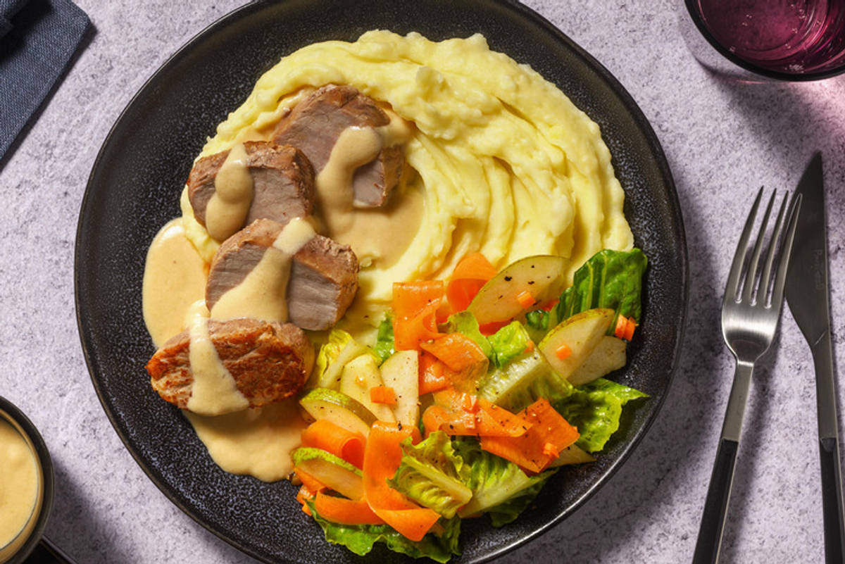 Pork medallions in a gruyere cream sauce