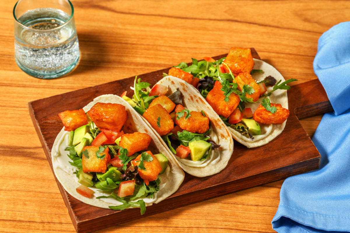 Hot Honey Halloumi & Chicken Tacos