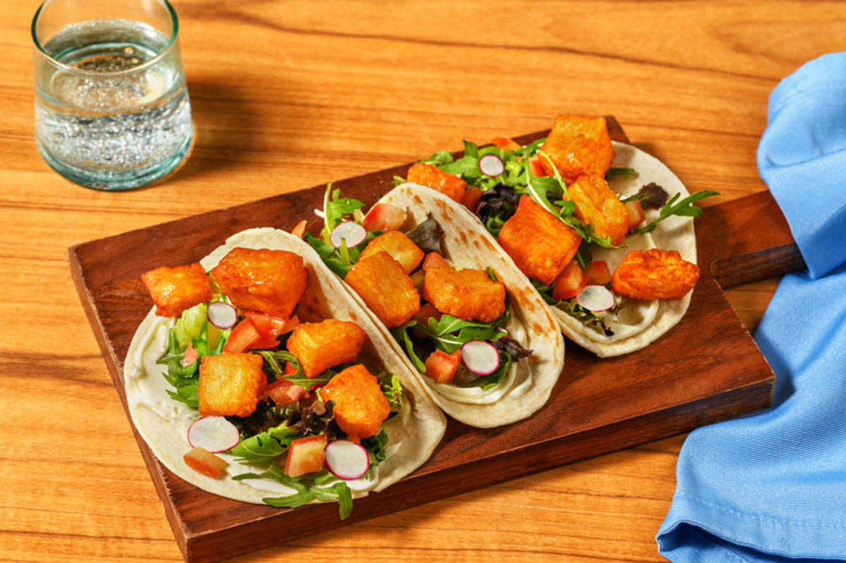 Hot Honey Halloumi & Chicken Tacos