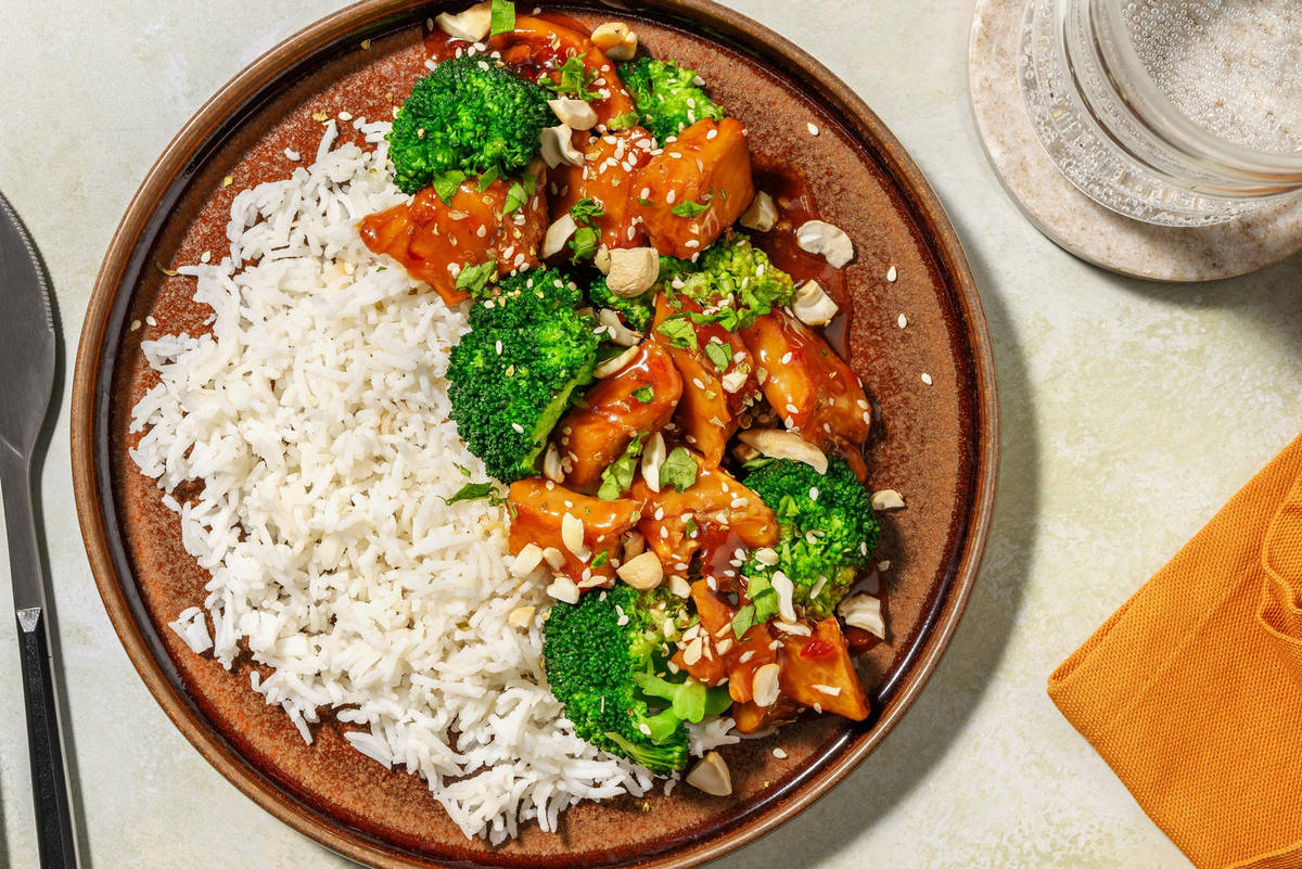 Veggie kipstukjes in sticky sinaasappelsaus
