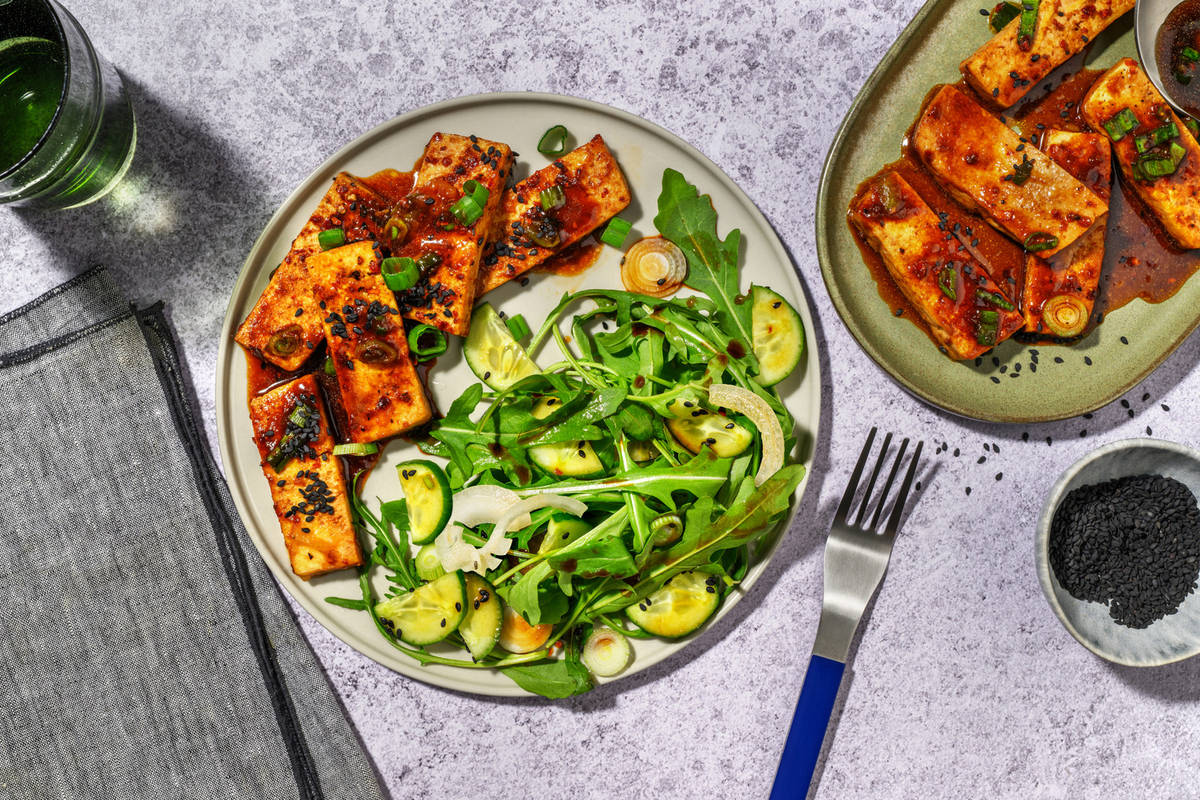 Láminas de tofu con aderezo asiático
