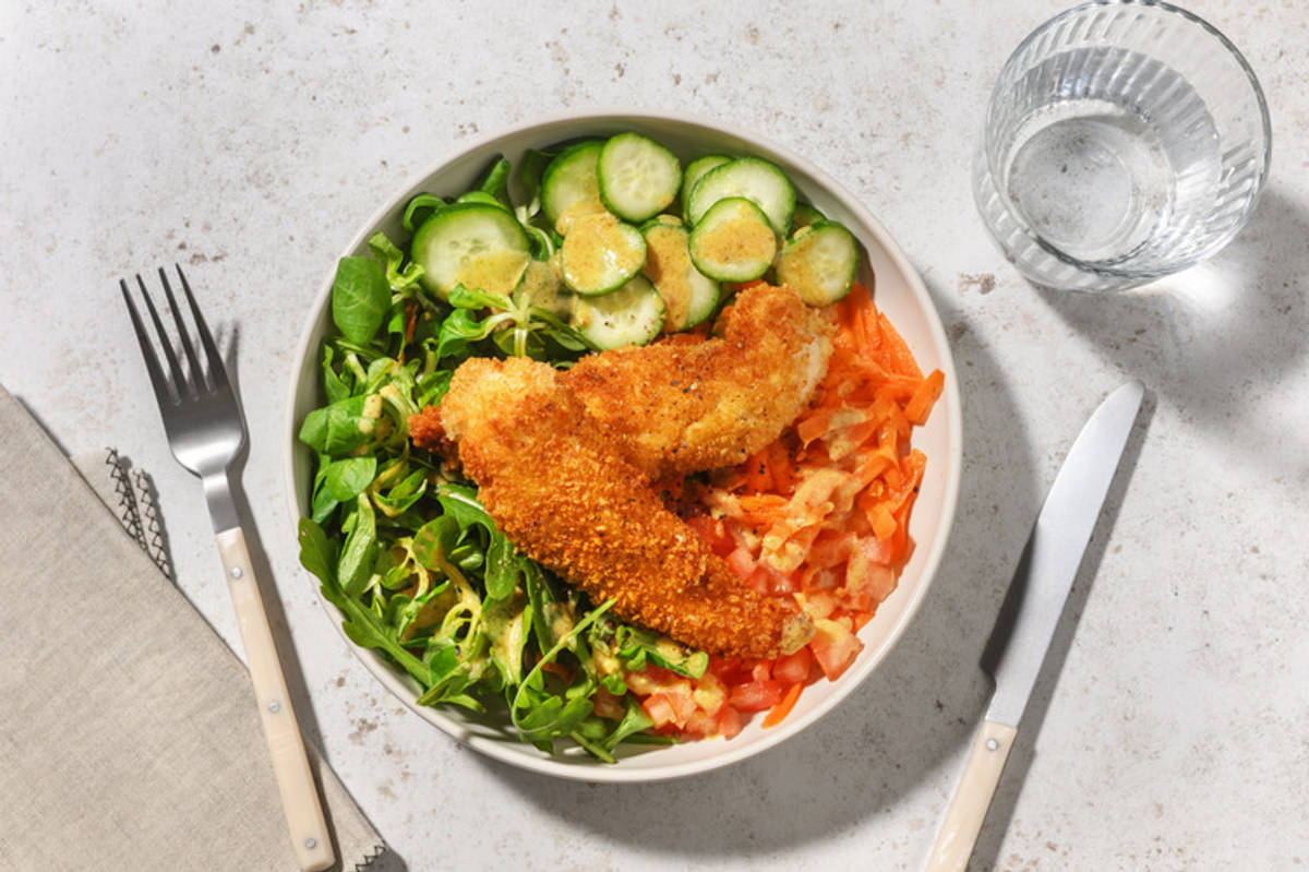 Bol de pollo rebozado al estilo provenzal