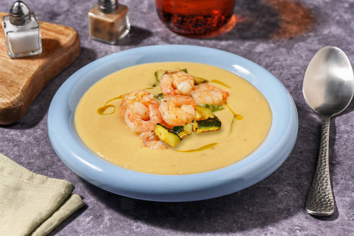 Crema di ceci al rosmarino e mazzancolle