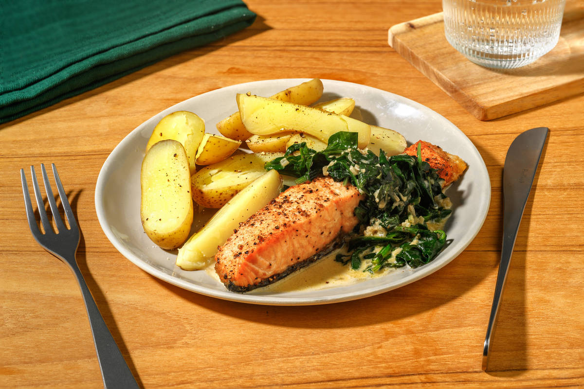 Salmon with Creamed Spinach